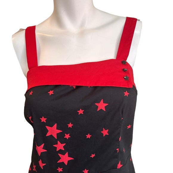 Vintage 90's Y2K Morbid Threads Red & Black Goth Star Print Sleeveless Dress M - Picture 4 of 9
